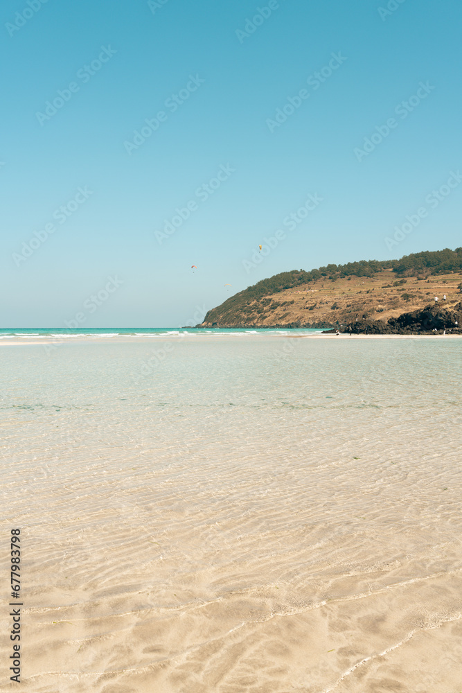 Hamdeok Beach and Seoubong peak in Jeju island, Korea