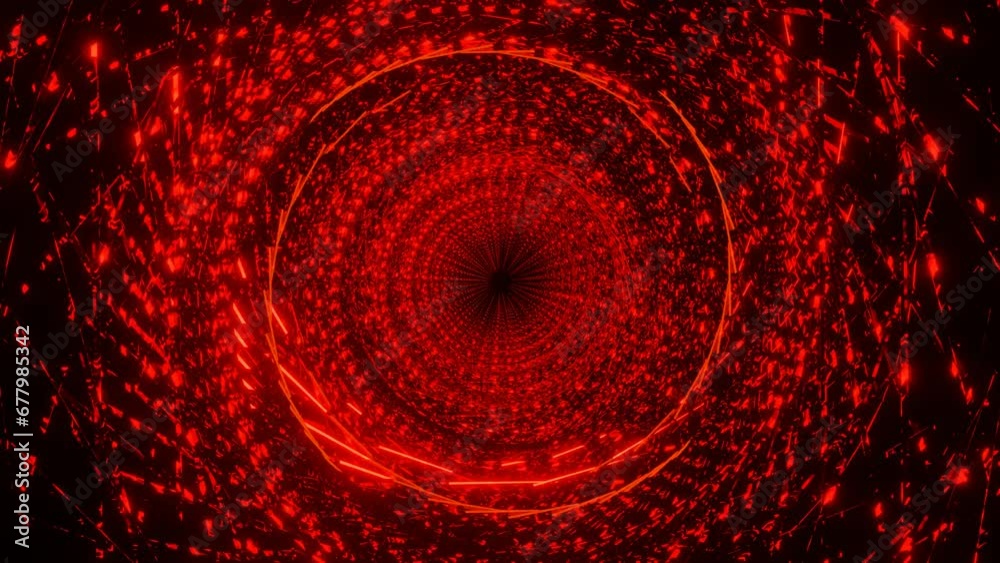 movement through an endless round tunnel. red chaotic flashes of light ...