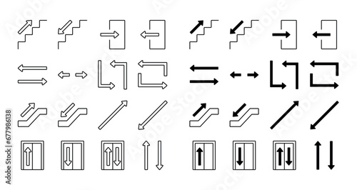 Arrows pointers line icons set, upstairs downstairs flat symbols editable stroke photo