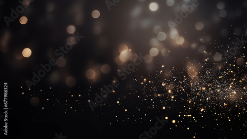 black festive background and barely noticeable golden bokeh sparks of gold in the blur photo