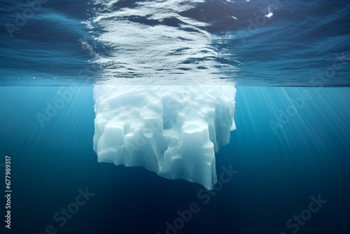 Glacier or iceberg underwater, global warming concept background. Hidden and work behind the success by generative AI.