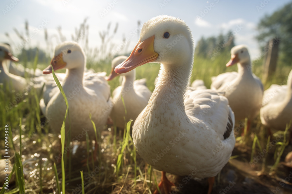 Flock of ducks standing on the farm bokeh style background Flock of ducks standing on the farm bokeh style background