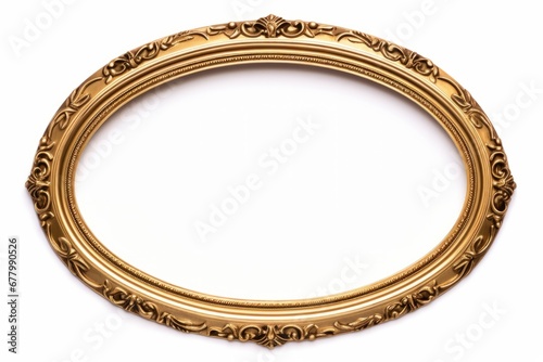 Oval gold frame on white background. Vintage retro style