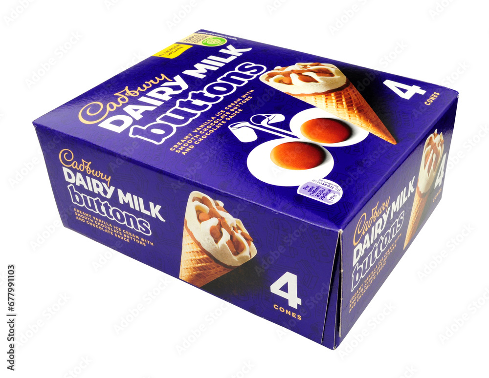 Cadbury dairy milk buttons ice cream biscuit cones with a chocolate sauce topping in a 400ml
