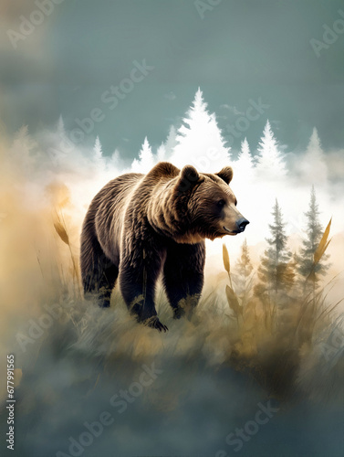 Bear and grass watercolor © AnnaPa