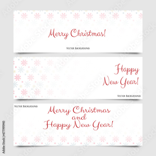 Template of a set of white banners with snowflakes and the inscription Merry Christmas and Happy New Year. Vector collection