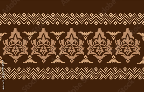 Floral border for fabric in ikkat embroidery style