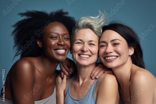 Skincare campaign group portrait with mature attractive women. Ethnical diversity
