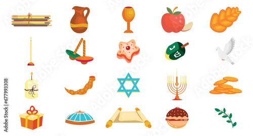 Set of Hanukkah symbols on white background