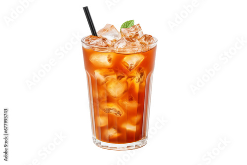 Cooling Down with Thai Iced Tea isolated on Transparent background. Generative Ai