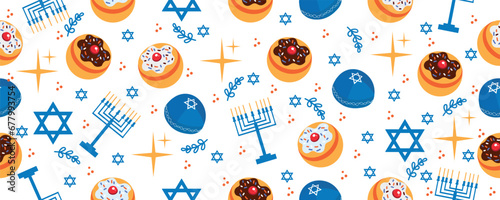 Pattern for design with symbols of Hanukkah on white background