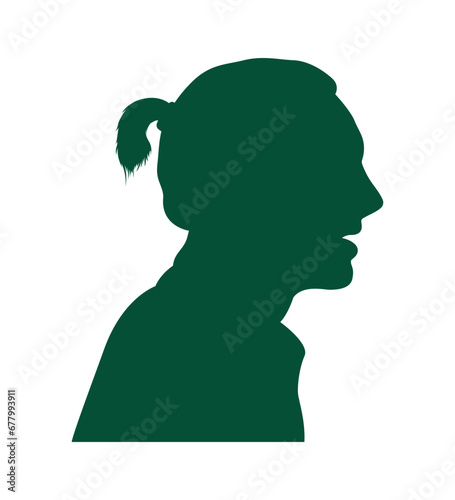 Silhouette of cool young man with ponytail on white background