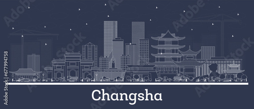 Outline Changsha China city skyline with white buildings. Business travel and tourism concept with historic architecture. Changsha cityscape with landmarks.