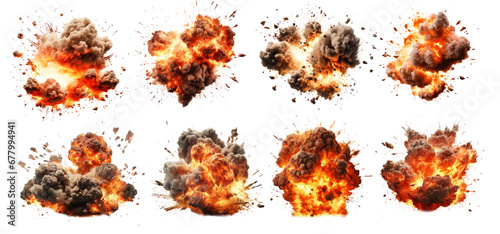 Set of explosions isolated on transparent background. Template design