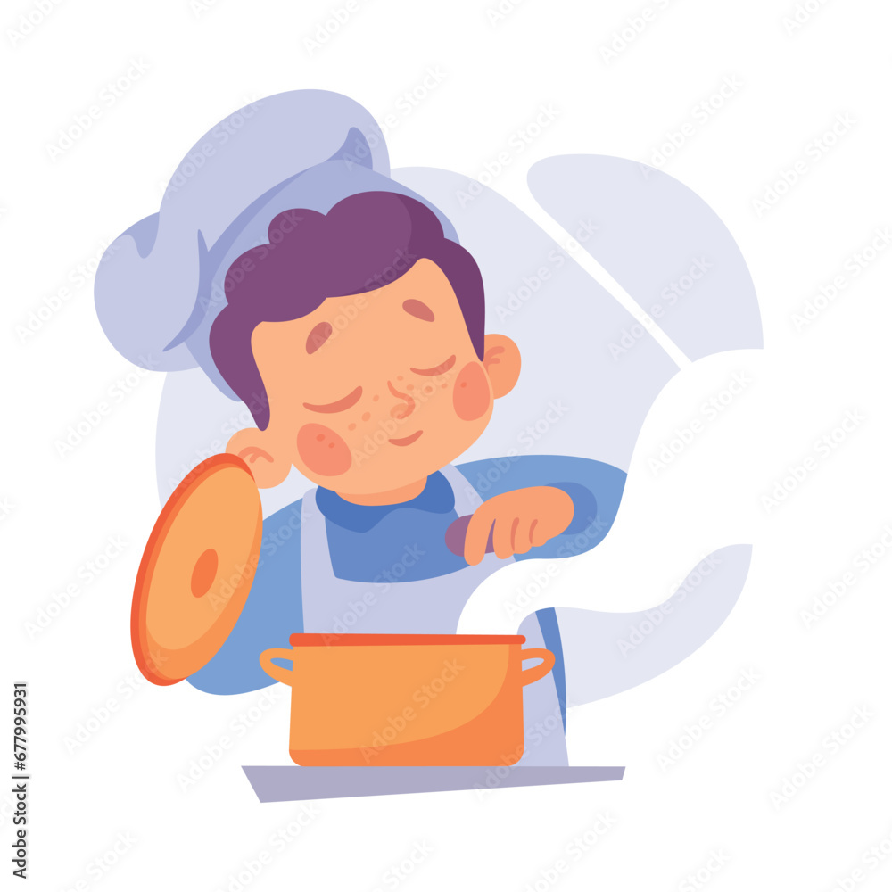 Boy Cook or Chef Character in Uniform Cooking Meal Vector Illustration Boy Cook or Chef Character in Uniform Cooking Meal Vector Illustration