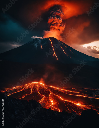 Volcano eruption in the dark