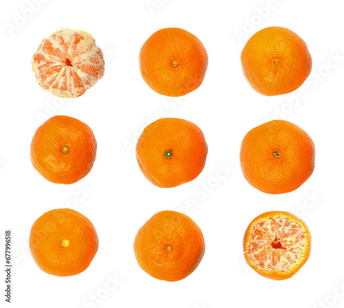 Set of mandarin. Oranges isolated on transparent background, Golden orange collection. Png.
