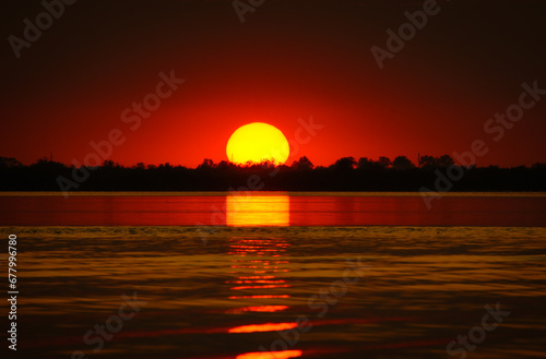 Obraz na płótnie sunset with cygnus olor on the lake in the Danube Delta w salonie