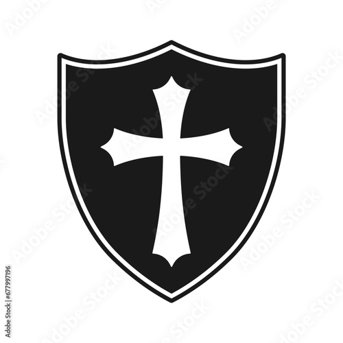 Shield and cross icon. Coat of arms symbol. heraldry logo sign. Vector illustration image.