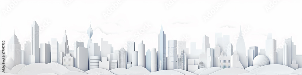 white city cityline paper sculpture long panorama background layout.