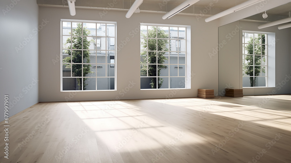 bright empty room hall with a large window and parquet, natural lighting. bright empty room hall with a large window and parquet, natural lighting.