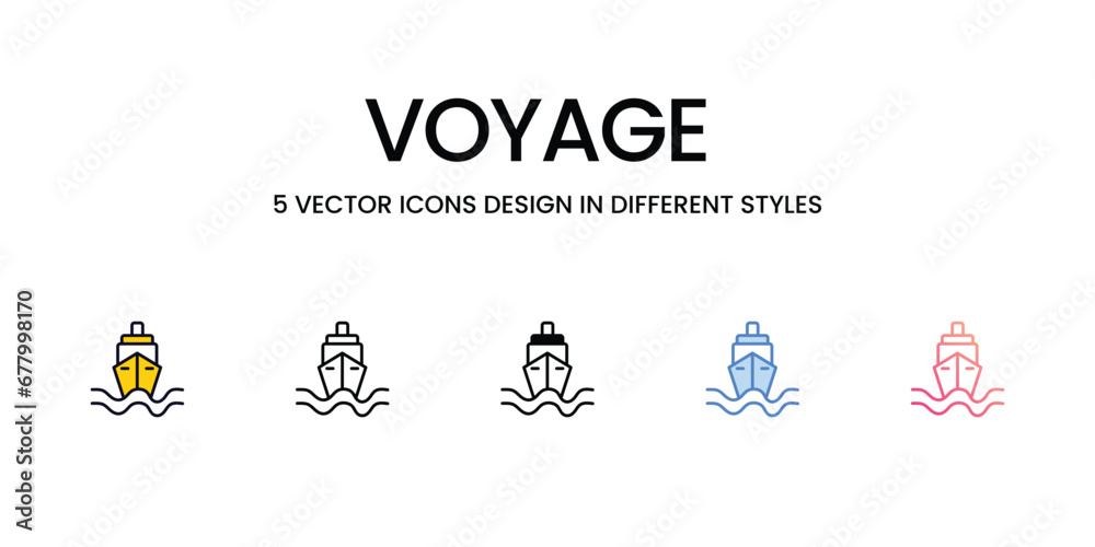Voyage  Icon Design in Five style with Editable Stroke. Line, Solid, Flat Line, Duo Tone Color, and Color Gradient Line. Suitable for Web Page, Mobile App, UI, UX and GUI design.
