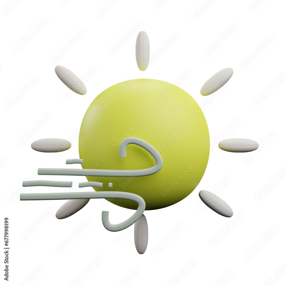 3 D illustration of sunny windy weather icon