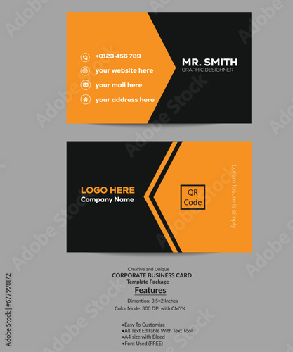 Orange vector modern abstract clean and simple business card template, Horizontal name card, Stylish stationery design and visiting card, Creative and professional business card design. Vector Formats