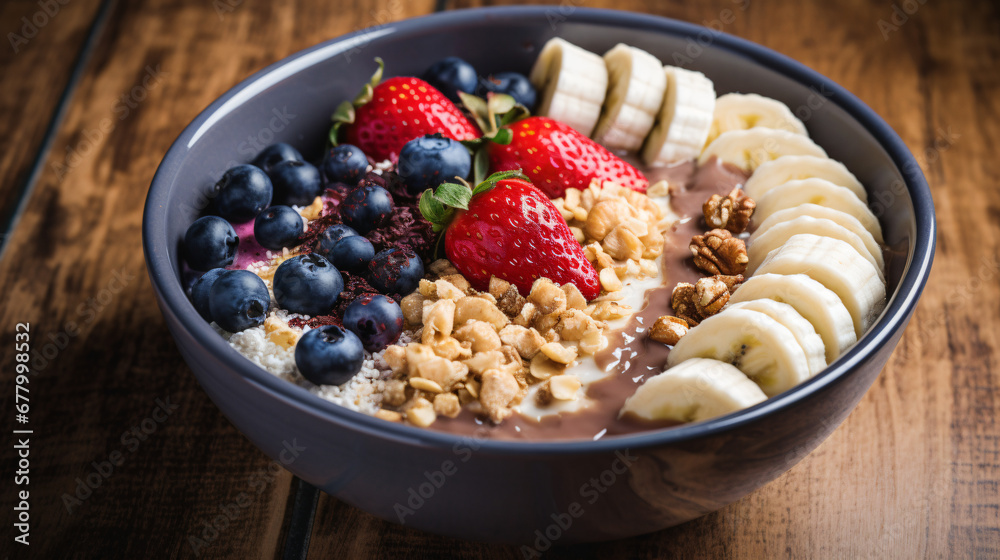 Oats, berry, and banana breakfast bowl.





