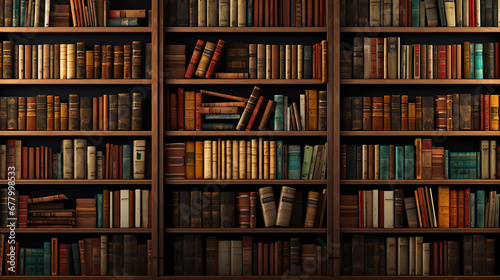 bookshelf background Many old books in a book shop or library. Made with generative ai