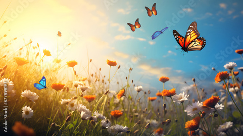 Butterfly Ballet: A Blossoming Meadow Adorned with Fluttering Wings © Abzal