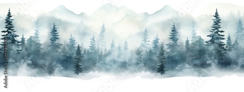 Enchanting woodlands. Misty morning in nature embrace. Mystical pine grove. Fog kissed mountains in early light. Ethereal wilderness. Serene forest blanketed in morning mist