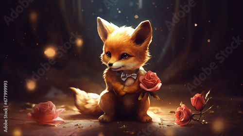 fox astronaut with a rose illustration for children © kichigin19