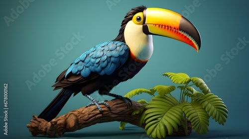 Tucan Perched On A Tree In The Amazon Rainforest Jungle.  Generated with AI.