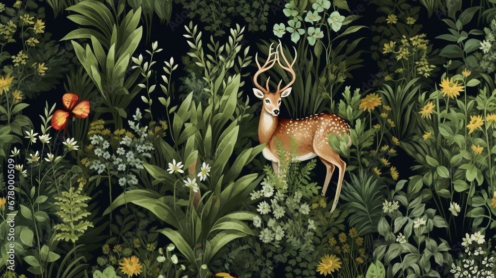 Fototapeta premium a painted deer in the forest.