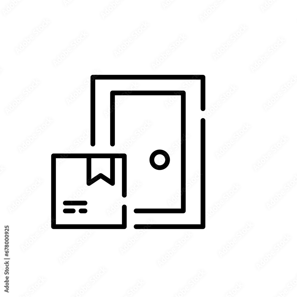 Parcel at customer door. Delivery service. Pixel perfect, editable stroke icon Parcel at customer door. Delivery service. Pixel perfect, editable stroke icon