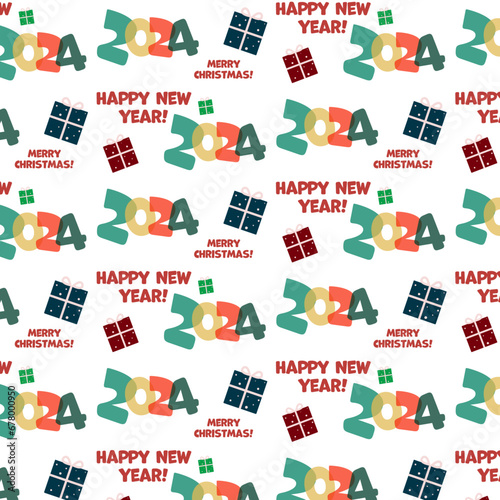2024 New Year and Christmas pattern. Vector illustration