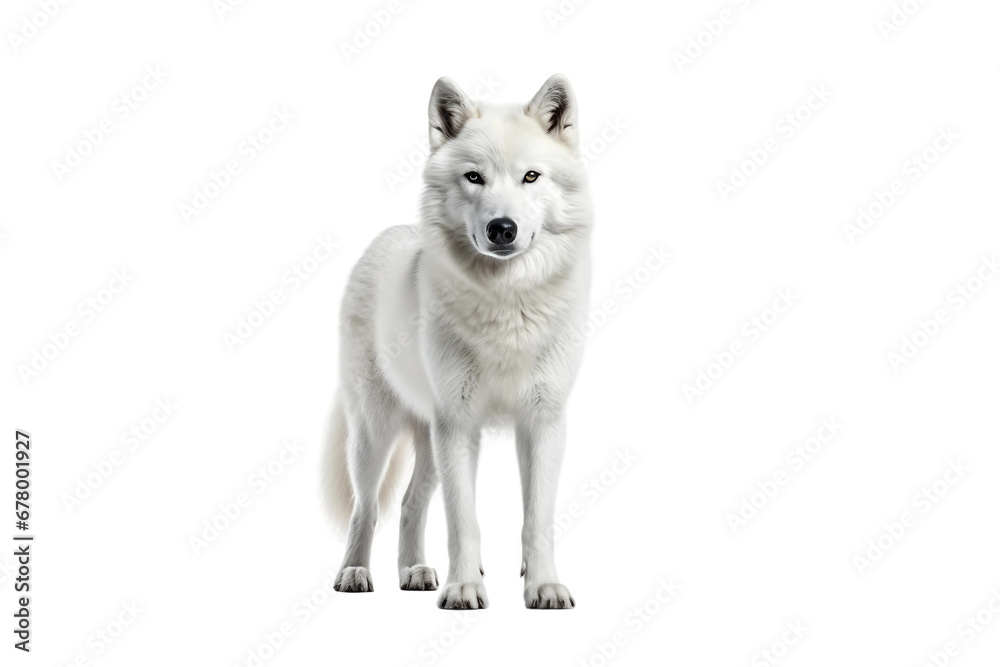 Arctic Elegance: White Wolf Dog Stare Isolated on Transparent Background