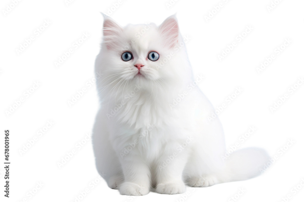 Innocent Whiskers: Endearing White Cute Cat Isolated on Transparent Background