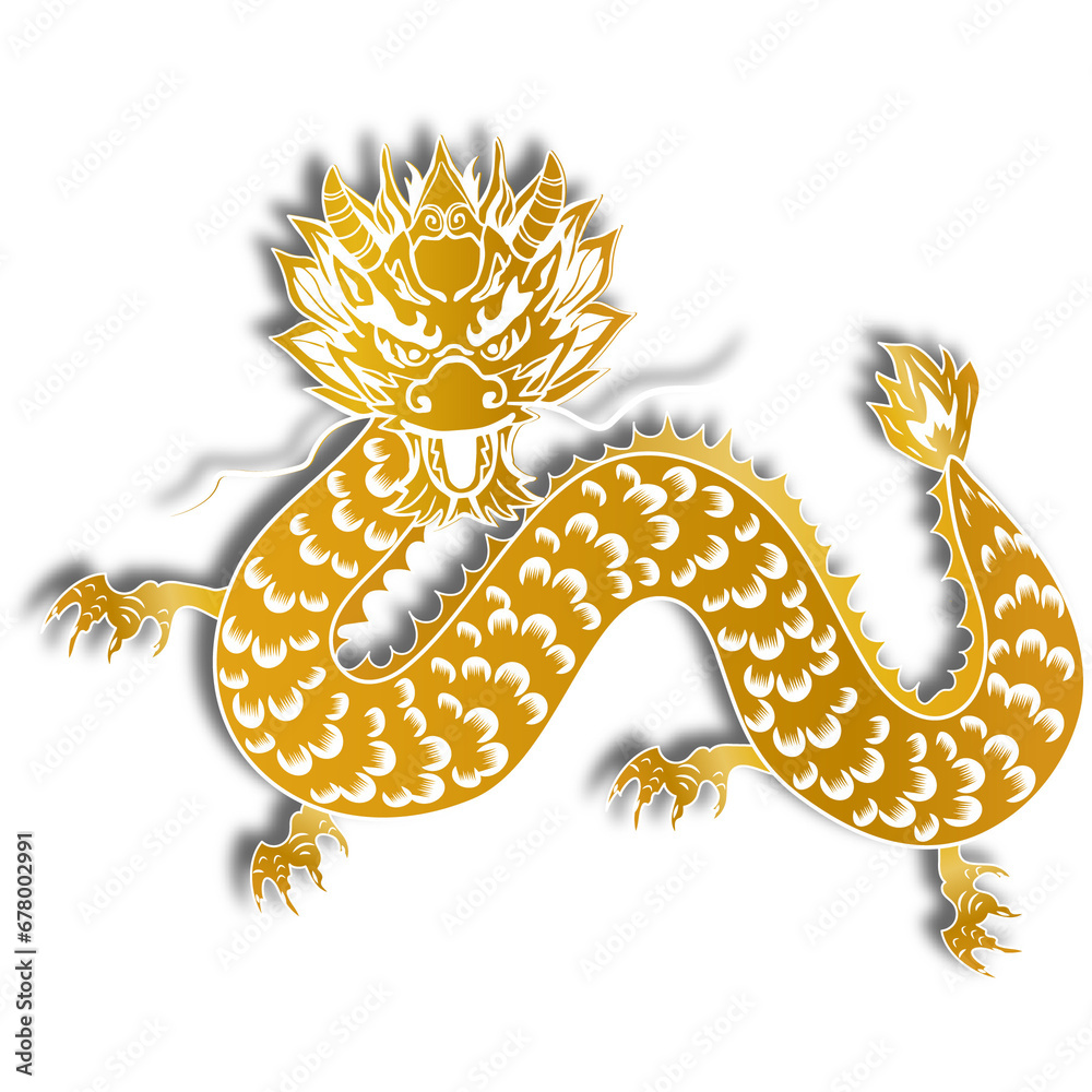 golden dragon with paper cut Lunar New Year