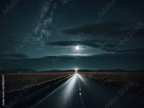 A lonely country road at night