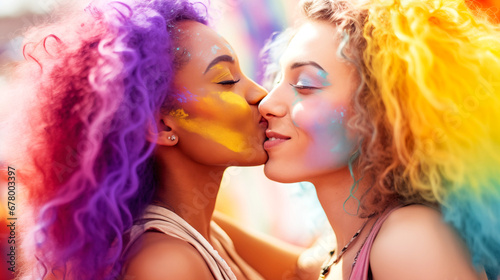 KISSING LESBIAN COUPLE. LGBT FESTIVAL. legal AI 