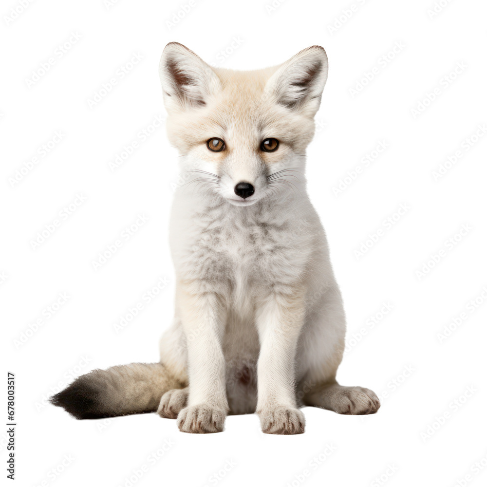 Baby white fox,white fox cub isolated on transparent background,transparency 