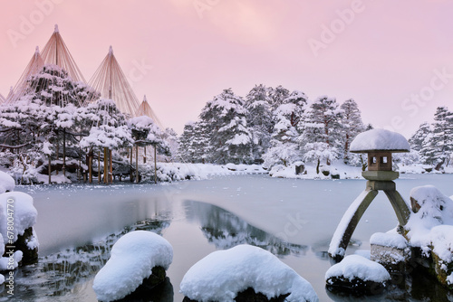 Snowy Kenrokuen Garden in Hokuriku-Kanazawa , Japan,Ishikawa Prefecture,Kanazawa city February 2022