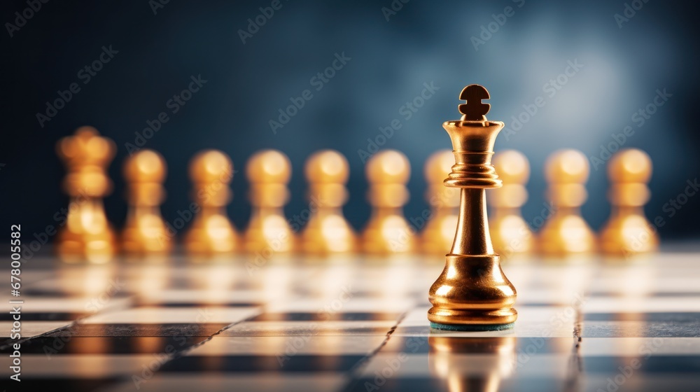 Gold king in chess game surrond with the another gold team. (Concept for company strategy, business crisis or decision) Gold king in chess game surrond with the another gold team. (Concept for company strategy, business crisis or decision)