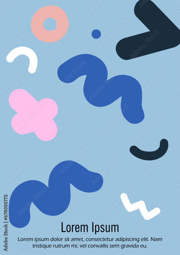 Abstract Minimal Vector Background in Trendy Doodle Style.   Vibrant Graphic Print with Dynamic Lines and Geometric Shapes.  Set of Vivid Poster 80s - 90s Design for Landing Page, Cover, Brochure.