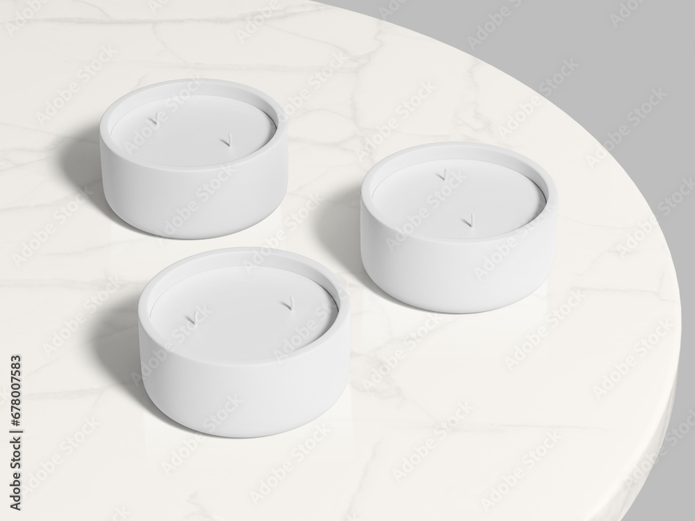 White Blank Candle Jar 3D Mockup on Marble White Blank Candle Jar 3D Mockup on Marble