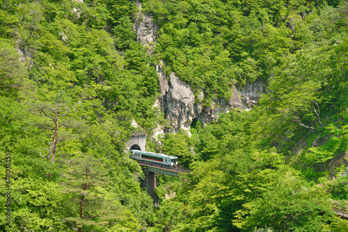 Naruko Gorge and JR Rikuu-Higashi line , Miyagi prefecture,Japan June 2013 photo