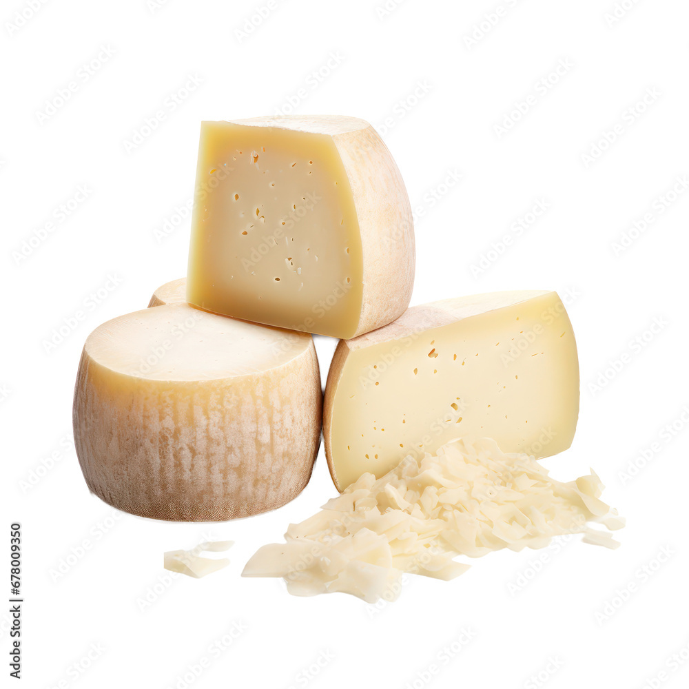 Pecorino Romano cheese,salty italian cheese isolated on transparent