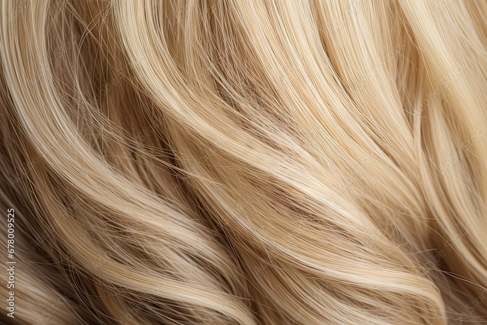 Naklejka premium Radiant elegance. Stunning hairstyle in clean background. Healthy locks. Shiny and textured hair in glamorous setting. Modern beauty. Abstract close up of luxurious hairstyle